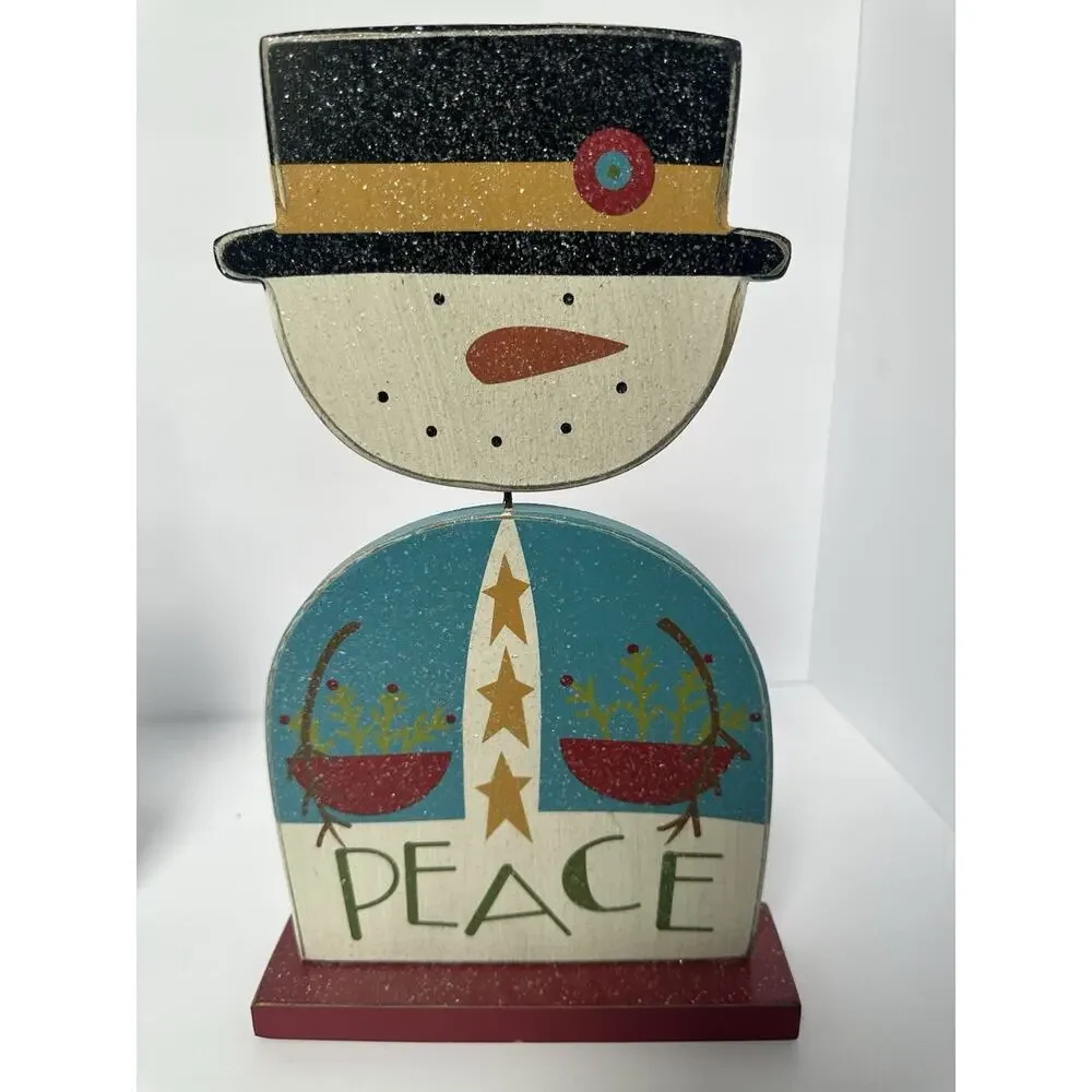 Primitives by Kathy Snowman JOY PEACE Wood Christmas Sitters Set of 2 Rustic